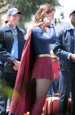 MELISSA BENOIST on the Set of Supergirl in Los Angeles 08/18/2015