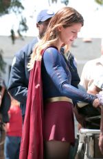 MELISSA BENOIST on the Set of Supergirl in Los Angeles 08/18/2015