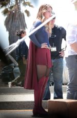 MELISSA BENOIST on the Set of Supergirl in Los Angeles 08/18/2015