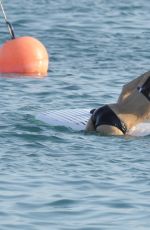 MICHELLE RODRIGUEZ in Bikini Paddleboarding in Sardinia 08/04/2015 (lq tag)