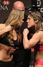 RONDA ROUSEY and BETHE CORREIA at UFC 190 Weigh In at HSBC Arena in Rio De Janeiro