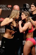 RONDA ROUSEY and BETHE CORREIA at UFC 190 Weigh In at HSBC Arena in Rio De Janeiro