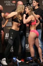 RONDA ROUSEY and BETHE CORREIA at UFC 190 Weigh In at HSBC Arena in Rio De Janeiro