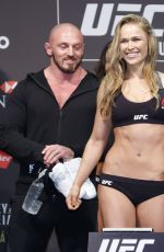 RONDA ROUSEY and BETHE CORREIA at UFC 190 Weigh In at HSBC Arena in Rio De Janeiro
