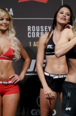 RONDA ROUSEY and BETHE CORREIA at UFC 190 Weigh In at HSBC Arena in Rio De Janeiro