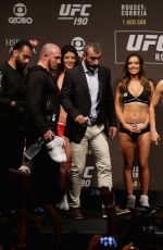 RONDA ROUSEY and BETHE CORREIA at UFC 190 Weigh In at HSBC Arena in Rio De Janeiro
