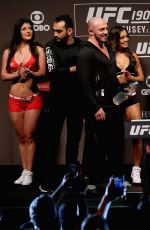 RONDA ROUSEY and BETHE CORREIA at UFC 190 Weigh In at HSBC Arena in Rio De Janeiro
