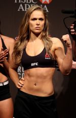 RONDA ROUSEY and BETHE CORREIA at UFC 190 Weigh In at HSBC Arena in Rio De Janeiro