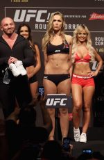 RONDA ROUSEY and BETHE CORREIA at UFC 190 Weigh In at HSBC Arena in Rio De Janeiro