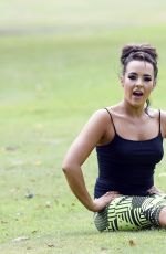 STEPHANIE DAVIS in Tights Workout in a Park in Manchester 07/29/2015