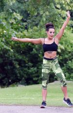 STEPHANIE DAVIS in Tights Workout in a Park in Manchester 07/29/2015