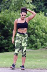 STEPHANIE DAVIS in Tights Workout in a Park in Manchester 07/29/2015