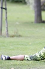 STEPHANIE DAVIS in Tights Workout in a Park in Manchester 07/29/2015