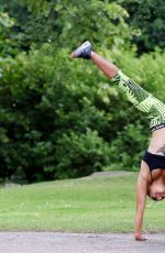 STEPHANIE DAVIS in Tights Workout in a Park in Manchester 07/29/2015
