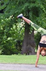 STEPHANIE DAVIS in Tights Workout in a Park in Manchester 07/29/2015