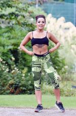 STEPHANIE DAVIS in Tights Workout in a Park in Manchester 07/29/2015