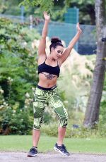 STEPHANIE DAVIS in Tights Workout in a Park in Manchester 07/29/2015