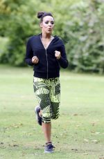 STEPHANIE DAVIS in Tights Workout in a Park in Manchester 07/29/2015