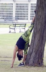 STEPHANIE DAVIS in Tights Workout in a Park in Manchester 07/29/2015