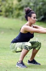 STEPHANIE DAVIS in Tights Workout in a Park in Manchester 07/29/2015