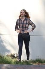 EMMA STONE on the Set of La La Land in Pasadena 09/24/2015