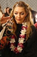 GIGI HADID on the Backstage of Anna Su Fashion Show in New York 09/16/2015