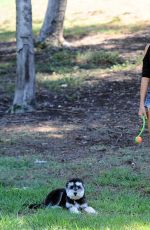 JAMIE CHUNG with Her Dog at a Park in British Columbia 09/30/2015