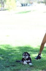 JAMIE CHUNG with Her Dog at a Park in British Columbia 09/30/2015