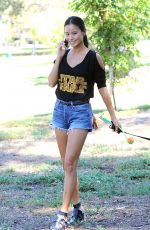 JAMIE CHUNG with Her Dog at a Park in British Columbia 09/30/2015