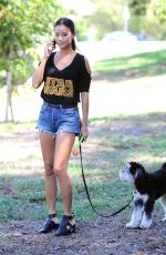 JAMIE CHUNG with Her Dog at a Park in British Columbia 09/30/2015