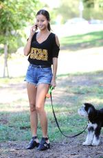 JAMIE CHUNG with Her Dog at a Park in British Columbia 09/30/2015