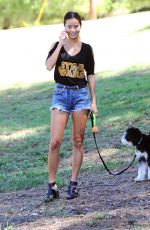 JAMIE CHUNG with Her Dog at a Park in British Columbia 09/30/2015