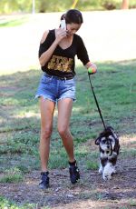 JAMIE CHUNG with Her Dog at a Park in British Columbia 09/30/2015