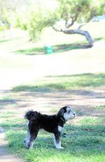 JAMIE CHUNG with Her Dog at a Park in British Columbia 09/30/2015