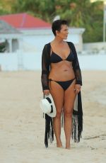 KRIS JENNER in Bikini at a Beach in St. Barts 08/26/2015