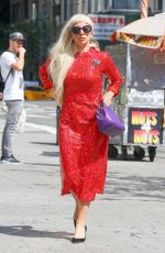 LADY GAGA in Red Dress Out and About in New York 09/13/2015