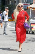 LADY GAGA in Red Dress Out and About in New York 09/13/2015