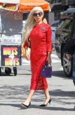 LADY GAGA in Red Dress Out and About in New York 09/13/2015