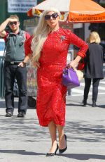 LADY GAGA in Red Dress Out and About in New York 09/13/2015