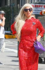 LADY GAGA in Red Dress Out and About in New York 09/13/2015