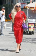 LADY GAGA in Red Dress Out and About in New York 09/13/2015