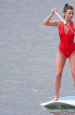 LUCY MECKLENBURGH in Red Swimsuit Paddleboarding in Spain 09/05/2015