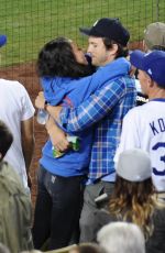 MILA KUNIS at Giants vs. Dogers Game at Dodgers Stadium in Los Angeles 09/02/2015