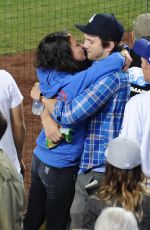 MILA KUNIS at Giants vs. Dogers Game at Dodgers Stadium in Los Angeles 09/02/2015