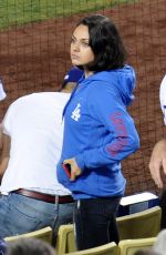 MILA KUNIS at Giants vs. Dogers Game at Dodgers Stadium in Los Angeles 09/02/2015