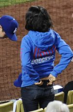 MILA KUNIS at Giants vs. Dogers Game at Dodgers Stadium in Los Angeles 09/02/2015