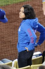 MILA KUNIS at Giants vs. Dogers Game at Dodgers Stadium in Los Angeles 09/02/2015