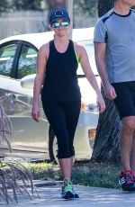 REESE WITHERSPOON in Tights Out Jogging in Santa Monica 09/20/2015