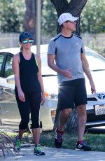 REESE WITHERSPOON in Tights Out Jogging in Santa Monica 09/20/2015
