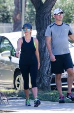 REESE WITHERSPOON in Tights Out Jogging in Santa Monica 09/20/2015